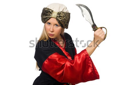 Stock photo: One eyed pirate with sword isolated on white