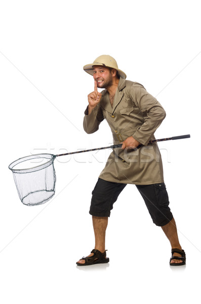 Man hunting for butterflies isolated on white Stock photo © Elnur