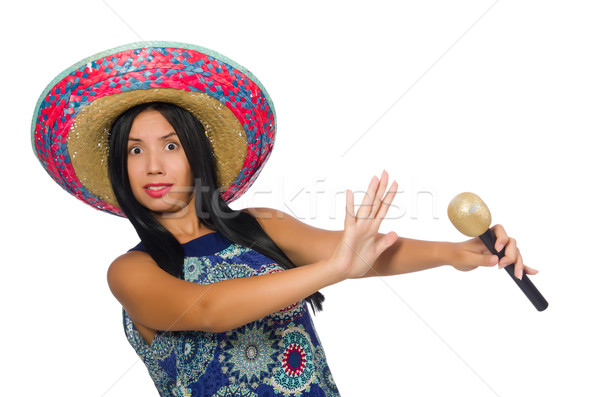 Stock photo: Young attractive woman wearing sombrero on white