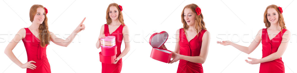 Vestido vermelho mulher caixa de presente isolado branco Foto stock © Elnur