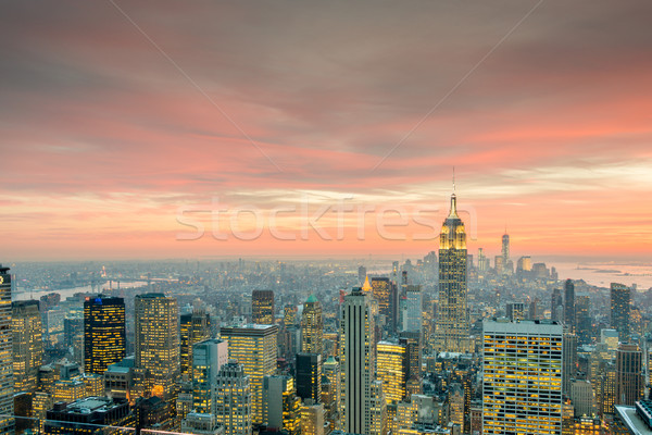 Night view of New York Manhattan during sunset Stock photo © Elnur