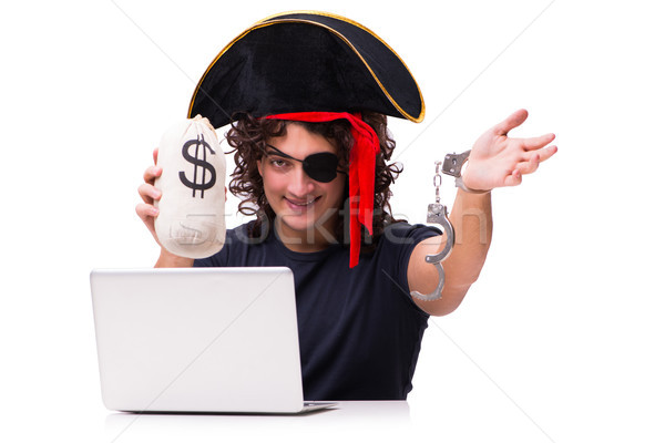 ストックフォト: デジタル · セキュリティ · 海賊 · 孤立した · 白 · コンピュータ