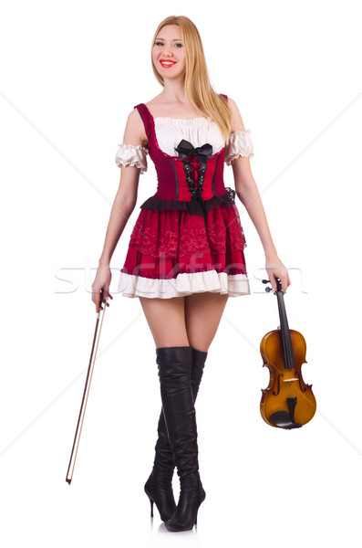 Stock fotó: Lány · játszik · hegedű · fehér · fa · koncert