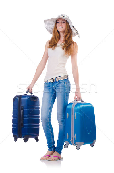 Girl with suitcases isolated on white Stock photo © Elnur