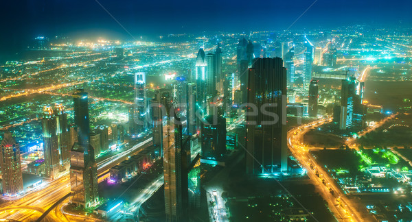 Dubai costruzione notte illuminazione business ufficio Foto d'archivio © Elnur