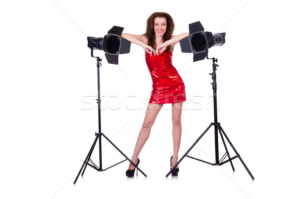 Kobieta czerwona sukienka stwarzające studio dziewczyna twarz Zdjęcia stock © Elnur