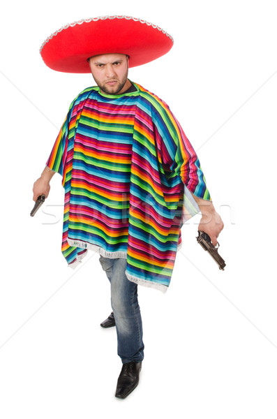 Funny mexican holding pistol isolated on white Stock photo © Elnur