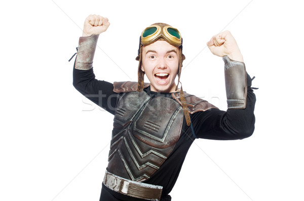 Stock photo: Funny pilot with goggles isolated on white