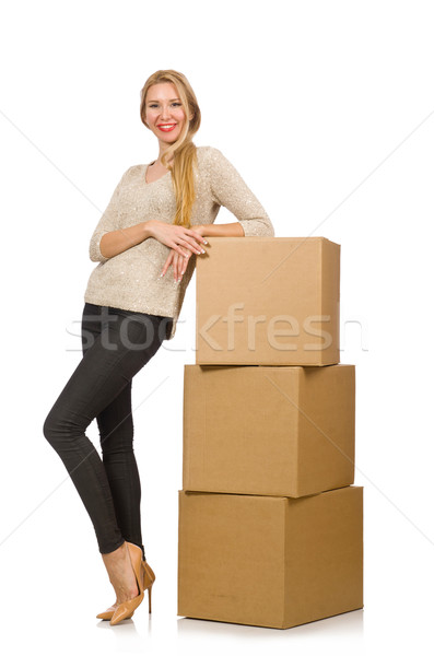 Woman with boxes relocating to new house isolated on white Stock photo © Elnur