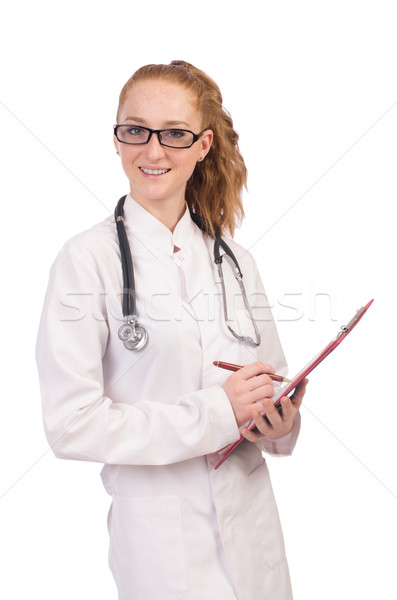 Pretty female doctor with stethoscope isolated on white Stock photo © Elnur