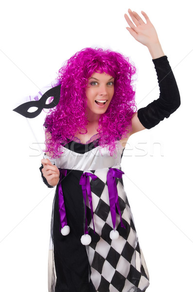 Pretty girl in jester costume isolated on white Stock photo © Elnur