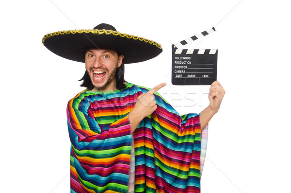 Handsome man in vivid poncho isolated on white Stock photo © Elnur