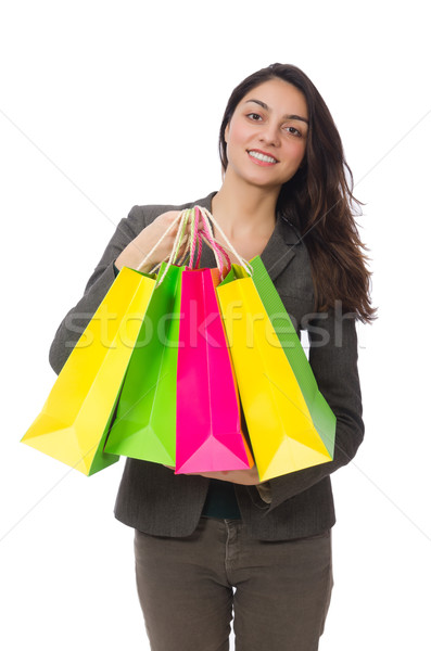 Attractive woman with shopping bags isolated on white Stock photo © Elnur