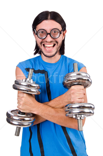 Funny guy with dumbbels on white Stock photo © Elnur
