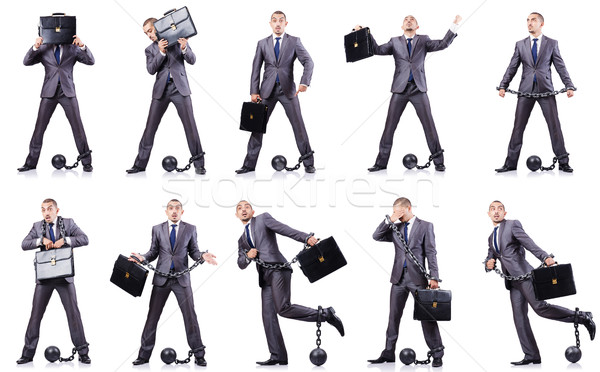 Businessman with shackles on white Stock photo © Elnur