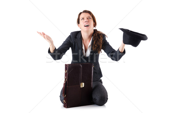 Stock photo: Businesswoman begging some money on white