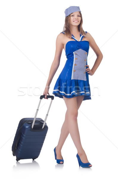 Woman travel attendant with suitcase on white Stock photo © Elnur
