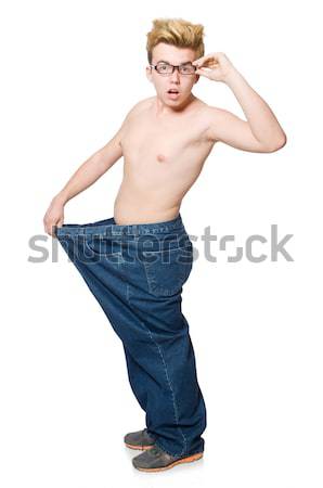 Stock foto: Mann · Diäten · Jeans · glücklich · Gesundheit