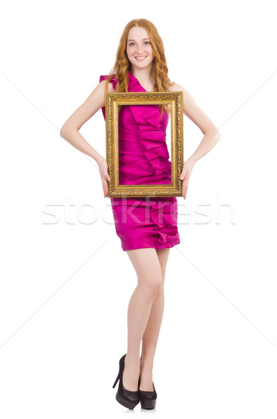 Woman with picture frame on white Stock photo © Elnur