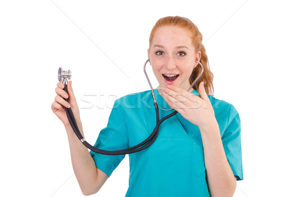 Jonge medische stagiair stethoscoop geïsoleerd witte Stockfoto © Elnur