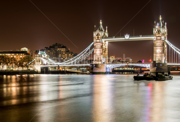 Stok fotoğraf: ünlü · Tower · Bridge · Londra · gece · gökyüzü · Bina
