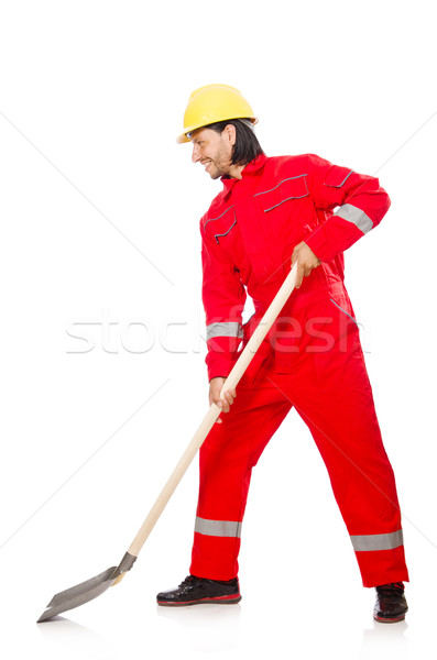Zdjęcia stock: Człowiek · czerwony · szpadel · pracy · ogród · przemysłu