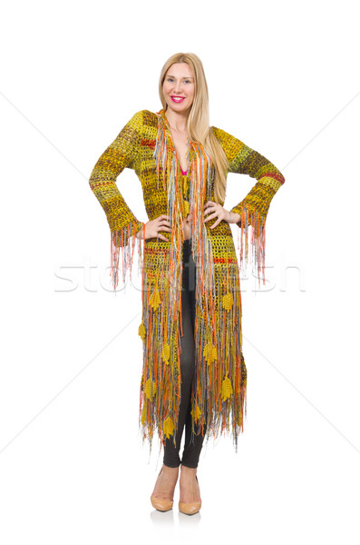 Pretty woman in long yellow jacket isolated on white Stock photo © Elnur