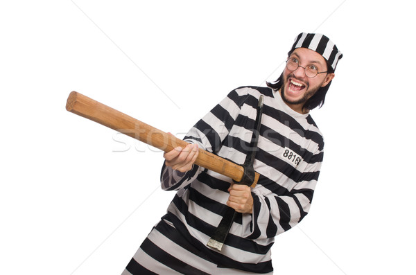 Stock photo: Prison inmate with axe isolated on white