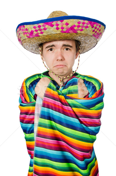 Foto stock: Engraçado · jovem · mexicano · falso · bigode · isolado