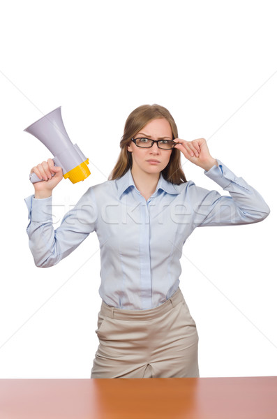 Office employee at job holding loudspeaker isolated on white Stock photo © Elnur