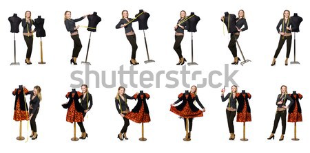Stock photo: Woman pirate in various poses on white