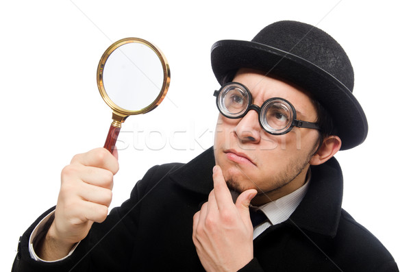 Сток-фото: детектив · увеличительное · стекло · изолированный · белый · человека · очки