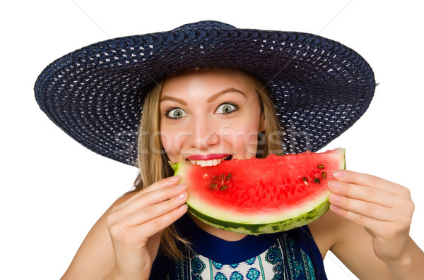 Frau Essen Wassermelone isoliert weiß Essen Stock foto © Elnur