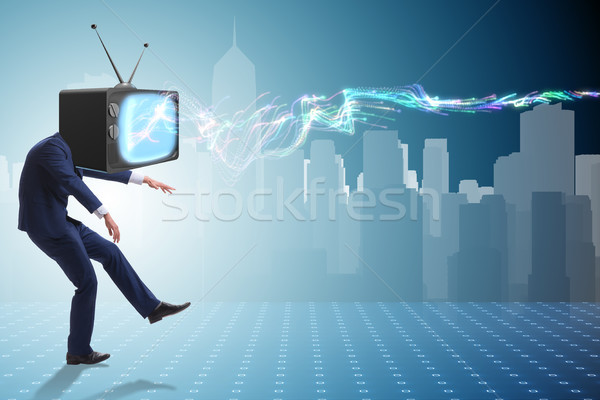 Media zombie concept with man and tv set instead of head Stock photo © Elnur