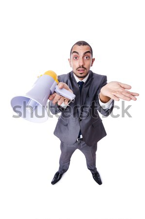Young businessman with loudspeaker on white Stock photo © Elnur