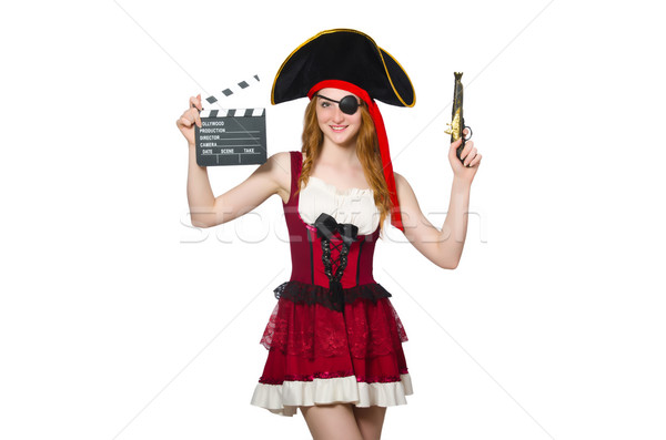 Woman pirate with movie board Stock photo © Elnur