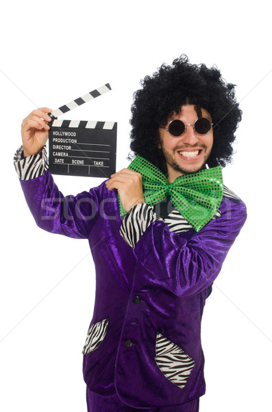 Funny man in wig with clapper board isolated on white Stock photo © Elnur