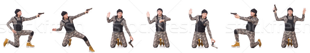 Stock photo: Soldier with gun isolated on white