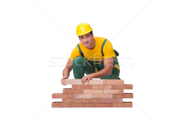 The handsome construction worker building brick wall Stock photo © Elnur
