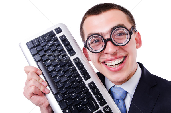 Stock photo: Computer geek nerd in funny concept