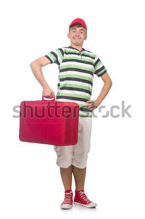 Vicces férfi bőrönd izolált fehér háttér Stock fotó © Elnur