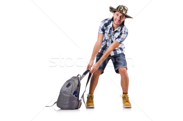 Young traveler with rucksack isolated on white Stock photo © Elnur