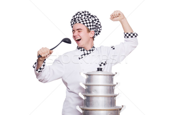 Foto stock: Engraçado · masculino · cozinhar · isolado · branco · homem