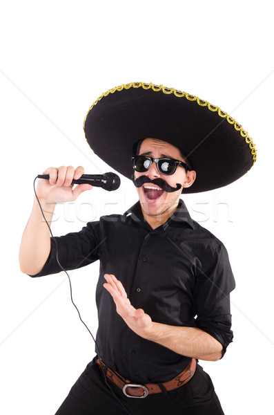 Stockfoto: Grappig · man · Mexicaanse · sombrero · hoed