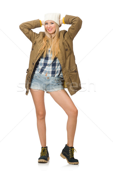 漂亮的女人 牛仔褲 短褲 孤立 白 女孩 商業照片 © Elnur