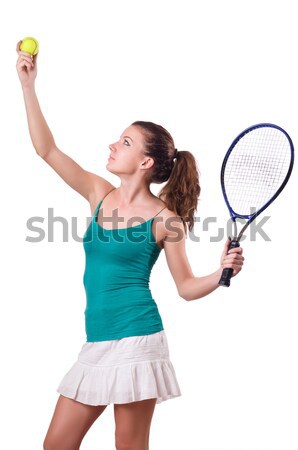 Pretty tennis player with cup isolated on white Stock photo © Elnur