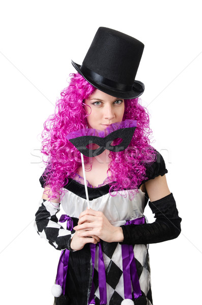 Pretty girl in jester costume isolated on white Stock photo © Elnur