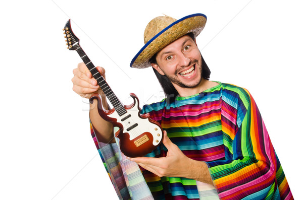 Mexican lebendig halten Gitarre isoliert weiß Stock foto © Elnur