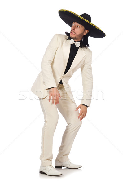 [[stock_photo]]: Drôle · mexican · costume · sombrero · isolé · blanche