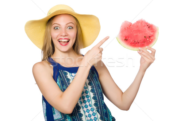 Mujer sandía aislado blanco alimentos frutas Foto stock © Elnur